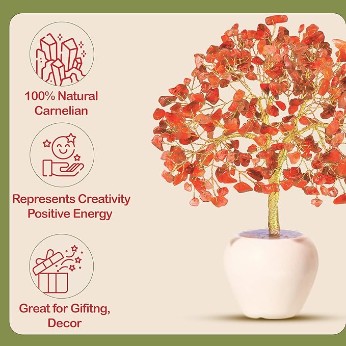 Yatskia Carnelian Crystal Tree, Healing Crystals & Stones, Tree of Life, Feng Shui Decor, Birthday Gift for Mom, Desk Decor, Unique Gift for Women