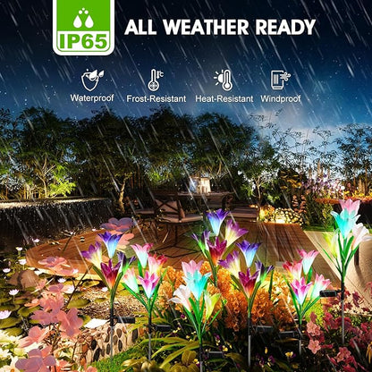 8 Pack Solar Garden Lights Outdoor, 7 Color Changing LED Waterproof Solar Powered Lily Flowers Landscape Lights for Outside Yard, Patio, Pathway Decorative, Décor