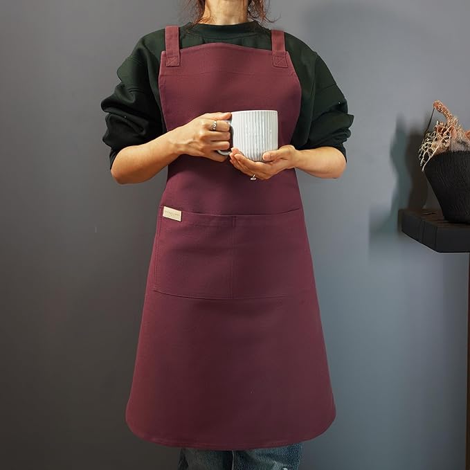 100% Cotton Kitchen Apron with 2 Pockets – Adjustable Chef Apron for Cooking Baking BBQ – Unisex Apron