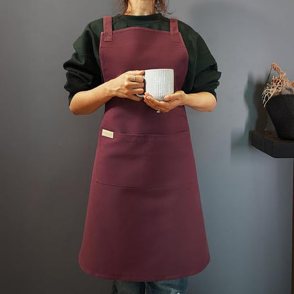 100% Cotton Kitchen Apron with 2 Pockets – Adjustable Chef Apron for Cooking Baking BBQ – Unisex Apron