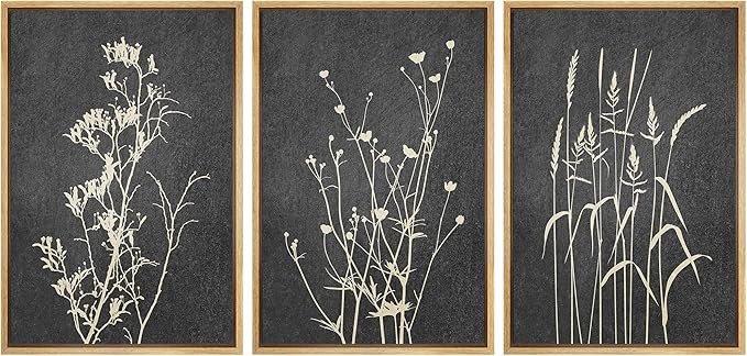 Ashbrook Framed Canvas Print Wall Art Set Black Tan Forest Plant Silhouettes Nature Wilderness Illustrations Modern Art Rustic Chic Colorful for Living Room, Bedroom, Office - 24"x36"x3 Natural