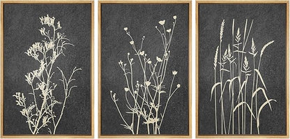Ashbrook Framed Canvas Print Wall Art Set Black Tan Forest Plant Silhouettes Nature Wilderness Illustrations Modern Art Rustic Chic Colorful for Living Room, Bedroom, Office - 24"x36"x3 Natural