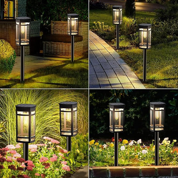 EXCMARK 8 Pack Solar Lights Outdoor Waterproof for Garden Pathway Walkway Driveway Yard Lawn Decorative Landscape Lighting. (Warm White Light, 8)