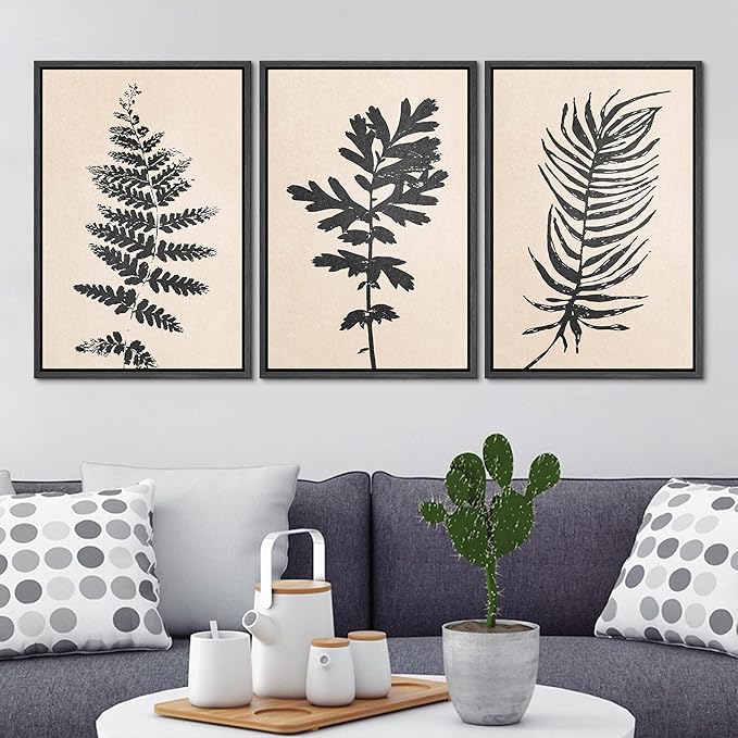 Ashbrook Framed Canvas Print Wall Art Set Black Grunge Forest Plant Silhouette Nature Wilderness Illustrations Modern Art Rustic Chic Colorful for Living Room, Bedroom, Office - 16"x24"x3 Black