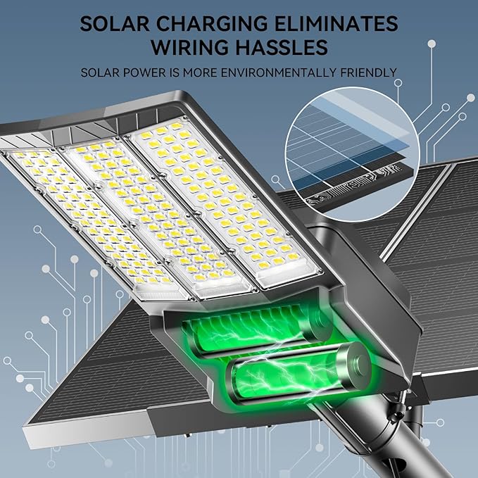 12000W Solar Street Light with Dual Solar Panels, Commercial Grade Parking Lot Lights with Large LEDs, Flood Lights Outdoor wth Motion Sensor and Remote Control for Yard, Street 2 Pack