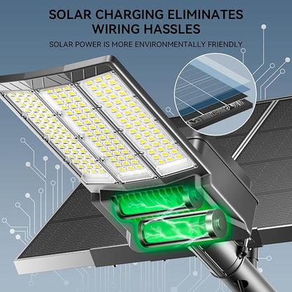 12000W Solar Street Light with Dual Solar Panels, Commercial Grade Parking Lot Lights with Large LEDs, Flood Lights Outdoor wth Motion Sensor and Remote Control for Yard, Street 2 Pack