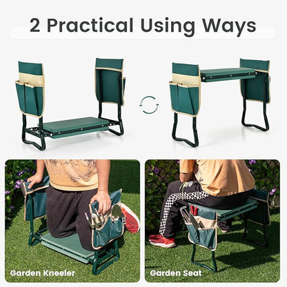 Giantex Garden Kneeler & Seat, Folding Gardening Stool, Portable Garden Bench with EVA Foam Pad, Heavy-Duty Metal Frame, Gardening Gift for Women Men Seniors (Holds 330 LBS) (with 2 Bags)