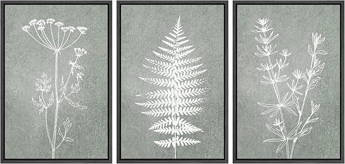 Ashbrook Framed Canvas Print Wall Art Set Green Forest Flower Plant Silhouette Nature Wilderness Illustrations Modern Art Rustic Chic Colorful for Living Room, Bedroom, Office - 24"x36"x3 Black