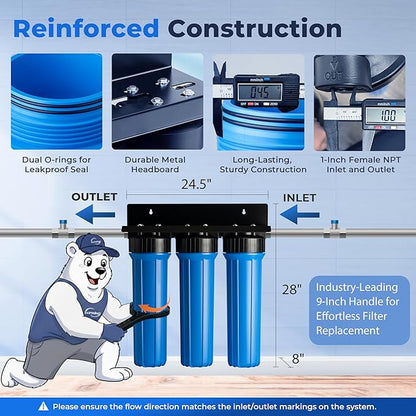 iSpring Whole House Water Filter System, Ultimate PFAS, Scale, Heavy Metals Protection Removes Up to 99% PFOA & PFOS with SGS-Tested Media, 3-Stage Filtration, 20” x 4.5” Filters, Model: WGB32B-PFKDS