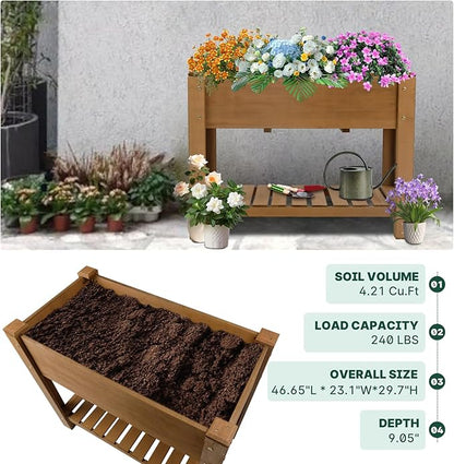 Raised Garden Bed Outdoor, Wooden Planter Boxes with Legs Protective Liner & Drainage Holes, Elevated Garden Flower Beds for Backyard Balcony, Gift for Gardening & Mother,46.6'' X 23.11'' X 29.72''