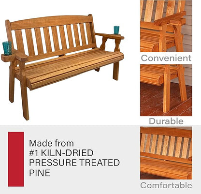 Amish Casual Heavy Duty 800 Lb Mission Pressure Treated Garden Bench with Cupholders (4 Foot, Cedar Stain)
