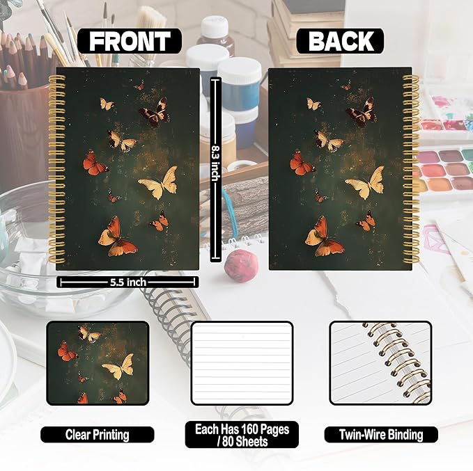 Vintage Butterfly Spiral Notebook, Retro Mid Century Butterflies Journaling Notebooks for Women, xxx Hardcover Journals for Office School 160 Pages 5.5 x 8.3 Inch, xxx Gifts for xxx