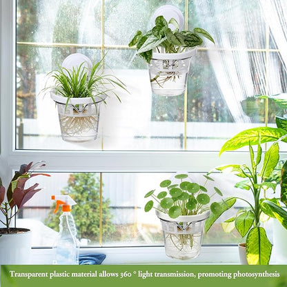 4 Set Window Propagation Stations Plastic Wall Hanging Planter with Suction Cups Clear Self Watering Window Mounted Plant Pots for Indoor Plants Bathroom Living Room Office Decor Gift