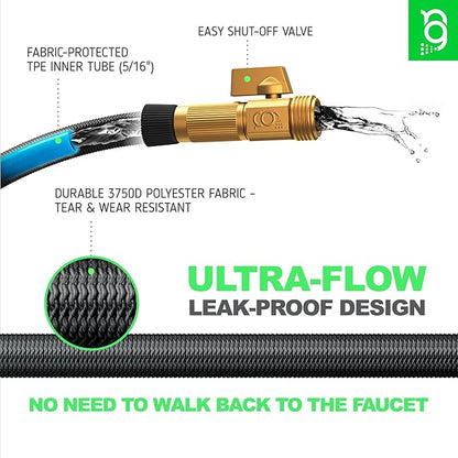 Easy to Use Garden Hose 100 FT, Lightweight and Leak-Proof Heavy-Duty Flexible Water Hose 100FT with Reinforced TPE Core, 3/4" Solid Brass Fittings, Ultra-Flow Manguera Para Jardin, Built to Last