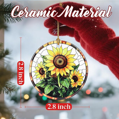 Christmas Ornaments, Dodosky 2.8in Ceramic Sunflower Ornament, Xmas Decor, Christmas Tree Ornaments, Xmas Decorations for Tree, Holiday Ornament, Sunflower Gift, Gifts for Women, Friend, Flower Lovers