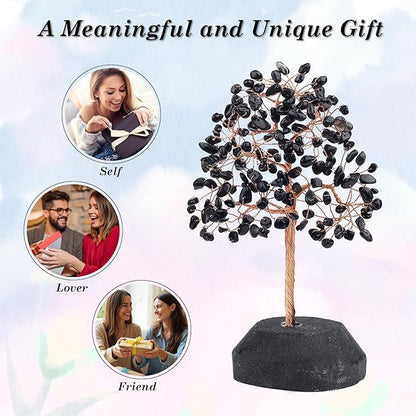 SITUMEIZI Black Obsidian Crystal Tree 7.09IN Healing Stones Natural Crystals Base Copper Wire Tree Life Reiki Black Gifts for Women Room Office Desk Decor Spiritual Meditation Energy