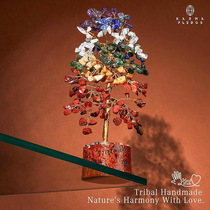 KARMAPLEDGE 7 Chakra Healing Crystal Tree of Life with Manifestation Card, Handmade Golden Wire Crystal Tree for Good Luck, Positive Energy, Wealth, Reiki Healing, and Decor, Gift for Women and Mom
