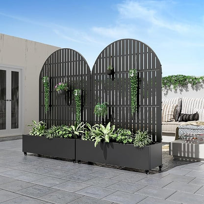 Casaphoria Raised Garden Bed Metal Planter Box with Trellis, 72"x47"x16" for Outdoor Climbing Plants, Flowers Vegetables and Vines Privacy Screen with Wheels and Drainage Holes(Black Vertical)