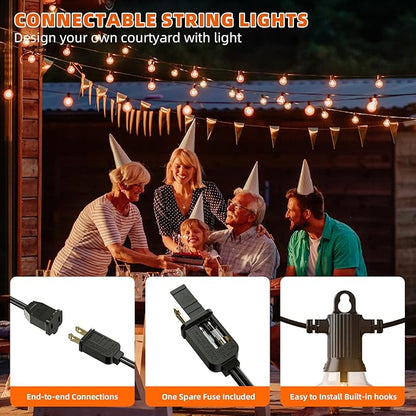 Kawaya 300FT Outdoor String Lights - LED Waterproof Patio Light for Outside with 146+4 G40 Globe Blubs - Shatterproof Hanging Lights for Porch Bistro Backyard Gazebo Balcony Cafe