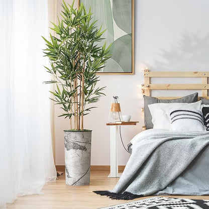 Artificial Tree in Gray Marble Effect Planter, Fake Bamboo Silk Tree for Indoor and Outdoor Home Decoration - 70" Overall Tall (Plant Pot Plus Tree)