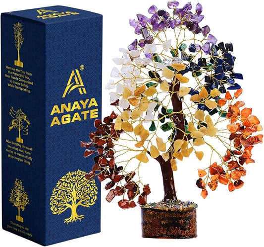 Crystal Tree of Life 7 Chakra Healing Crystals Trees for Home Decor, Office Desk Decor, Boho Decor, Handmade Bonsai Trees for Positive Energy, Money, Good Luck Birthday Gifts for Women, Mom, Sister