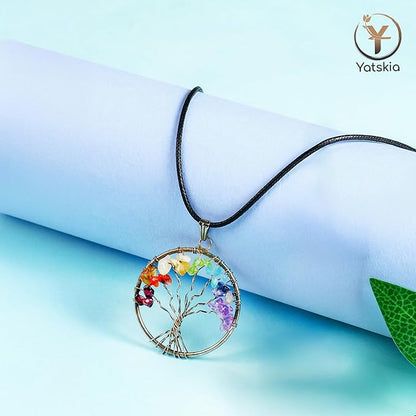 YATSKIA Green Aventurine Gemstone Tree Natural Stone Feng Shui Wire Bonsai Seven Chakra Jewelry Trees of Life Necklace Good Luck Handmade Prosperity Success Stones Gift Home Office Desk Shelves Décor