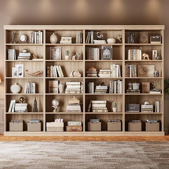 Vyre 70.8" Tall Brown Bookshelf, Farmhouse Modular Bookcase with 6-Tier Adjustable Shelves, Large Storage Cabinet for Home Office, Living Room, Set of 4