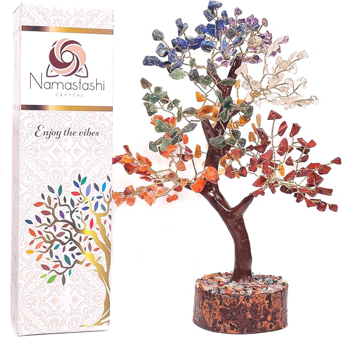 Seven Chakra Crystal Tree of Life Decor -for Positive Energy-BirthdayGift -FengShui Healing Bonsai Crystal Tree - Gemstone Money Manifest Good Luck, Spiritual Gift for Home/Office (Multicolor)