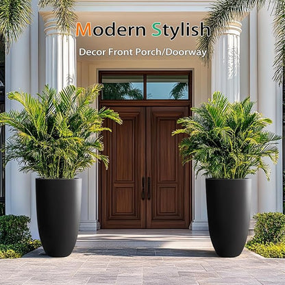 Tall Planters for Outdoor Plants, Large Concrete Flower Pots for Garden Front Porch, Patio, Indoor (Black, 24 inch)