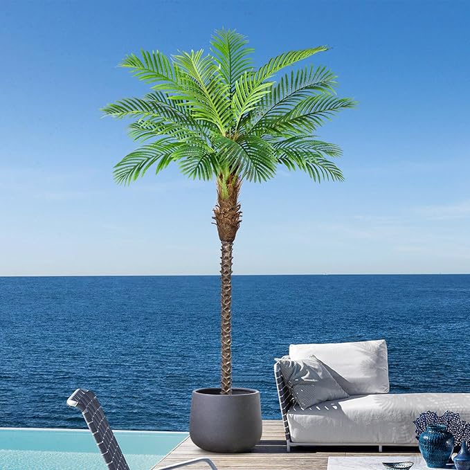 8ft Tall Artificial Phoenix Palm Tree for Outdoor Indoor Decor, Large Faux Coconut Silk Palm Tree Tropical Fake Tree Perfect for Outside Patio Poolside Home Office Decor (Set of 2)