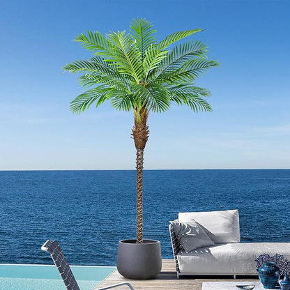 8ft Tall Artificial Phoenix Palm Tree for Outdoor Indoor Decor, Large Faux Coconut Silk Palm Tree Tropical Fake Tree Perfect for Outside Patio Poolside Home Office Decor (Set of 2)