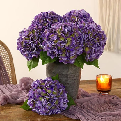3Pcs Hydrangea Artificial Flowers, 22.44" Real Touch Latex Faux Hydrangea with Long Stems & Leaves for Home Office Decor or Wedding, Party, Centerpieces, Floral Arrangements (Purple)