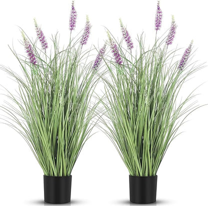 Jexine 2 Pieces Faux Plants Outdoor 3 ft Tall Artificial Lavender Plant Potted Artificial Lavender Faux Greenery Floor Flowers for Housewarming Gift House Garden Bathroom Lobby Outdoor