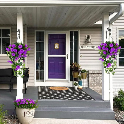 RECUTMS Artificial Fake Hanging Flowers Plants for Outdoor Decoration, 2 Pcs UV Resistant Faux Petunias Trailing Plants Realistic Flower Look Real for Door Wall Yard Porch Garden Planter (Fuchsia)