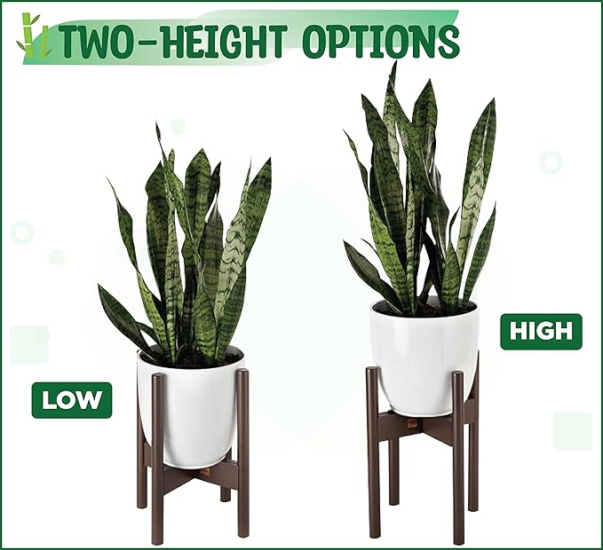 ZPirates Plant Stand Indoor, Outdoor - Adjustable Sideways to Support 8 to 12-Inch Small to Large Planter Pot and Flower Vase Holder - Leg Length 14-inch - Dark Bamboo Wood
