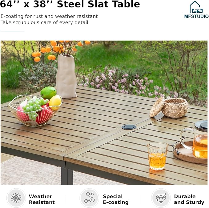 MFSTUDIO Outdoor Dining Set for 6, Metal Patio Table and Chairs Set, 7 Piece Outdoor Patio Furniture Dining Set with Umbrella Hole