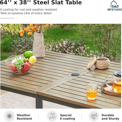 MFSTUDIO Outdoor Dining Set for 6, Metal Patio Table and Chairs Set, 7 Piece Outdoor Patio Furniture Dining Set with Umbrella Hole