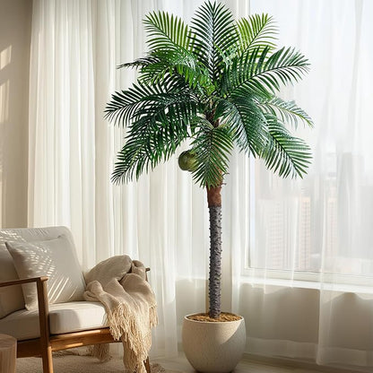 Artificial Phoenix Palm Tree 8.2ft Tall - Fake Large Tropical Tree with Adjustable Leaves, Realistic Faux Sago Palm for Indoor Outdoor Decor, Patio, Poolside, Yard, Living Room, Office