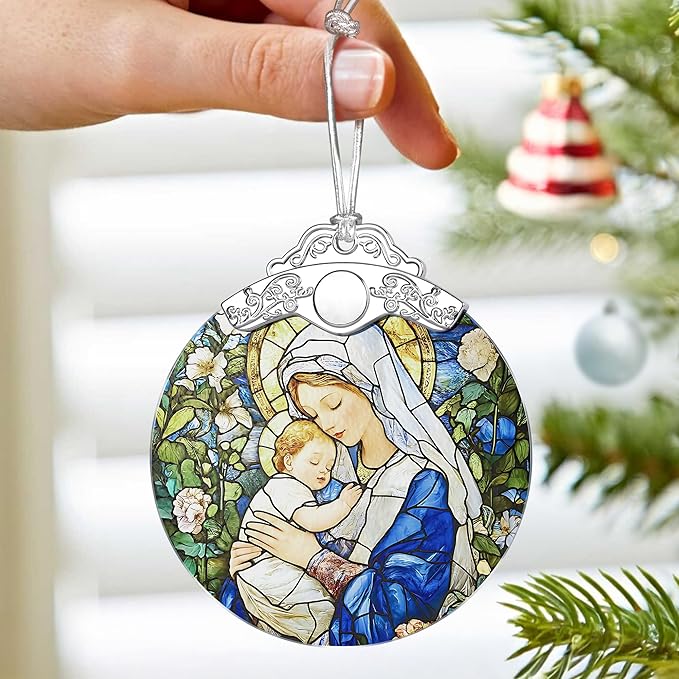 Christian Religious Virgin Mary Ornament – Christmas Decoration & Christmas Ornament; Stained Glass Holiday Decoration (Holiday Present, Bauble Present, Gift Idea, Gift Exchange) | Heirloom Keepsakes