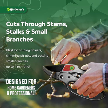 Ratchet Pruning Shears Gardening Tool – Anvil Pruner with Assisted Action – Ratcheting Pruners for with Heavy Duty, Nonstick Steel Blade – Garden Tools by The Gardener's Friend