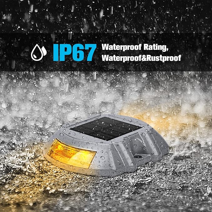 VOLISUN Solar Deck Lights, 16-Pack Led IP67 Waterproof Outdoor Warning Step Lights for Driveway, Sidewalk, Garden Pathway, Yard (Warm White)