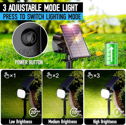 hyrion Solar Spotlight Outdoor Waterproof Ip65 23 LED 3 Lighting Mode 2-in-1 Solar Powred Yard Spot Lights for Garden Tree Law Pathway 2 Pack Cool White