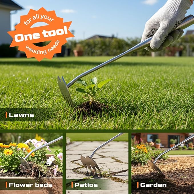 2025 Upgraded Weed Puller Tool, 4-Tooth Manganese Steel Manual Weeders, Portable Garden Weed Remover Tools for Vegetable Gardening Backyard Farm Planting & Weeding