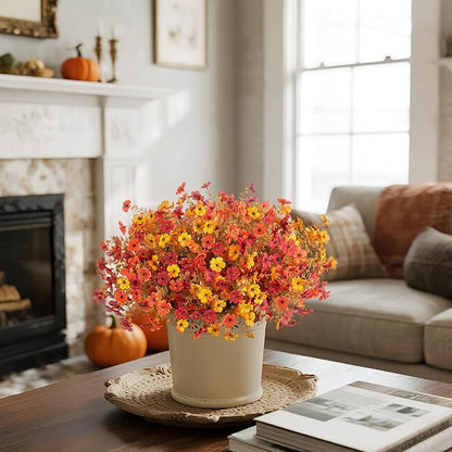 12 Bundles Fake Mums Fall Flowers Artificial for Outdoors Decoration Artificial Mums Faux Plants Daisy for Outdoor Outside Planters UV Resistant Violets for Fall Decor Home Porch Door Front Patio Yard