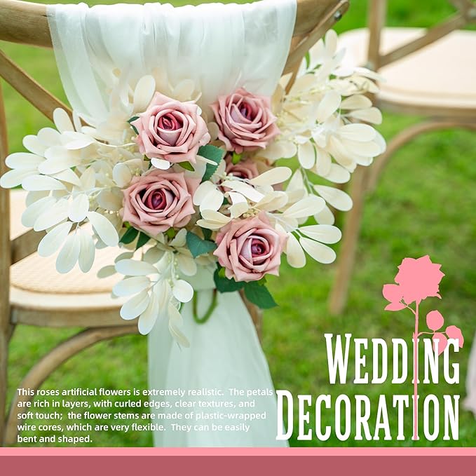 Fake Roses Faux Flowers Silk Roses 16.5In Artificial Roses with Stems Realistic Artificial Flowers Suitable for Indoor Home Decor DIY Bouquet Wedding Decor Party Decor 24PCS (Pink Purple)