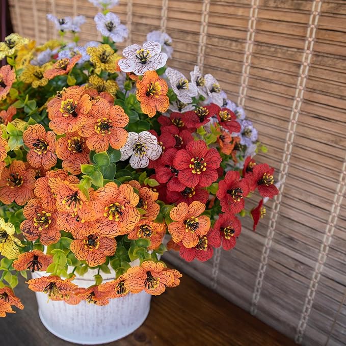 Artificial Flowers for Outdoors UV Resistant, 12 Bundles Realistic Silk Flower Faux Fake Plants for Porch Patio Yard Planters, Spring Summer Home Garden Decor, Rose Red