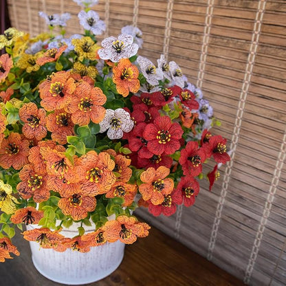 Artificial Flowers for Outdoors UV Resistant, 12 Bundles Realistic Silk Flower Faux Fake Plants for Porch Patio Yard Planters, Spring Summer Home Garden Decor, Rose Red