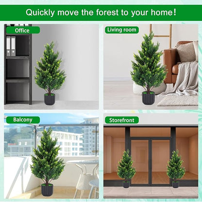 3FT Tall Artificial Cedar Topiary Trees Set of 2, Artificial UV Resistant Potted Plants, Faux Bushes Fake Shrubs for Outdoor Indoor Home Entryway Front Porch Garden Patio Offices Living Room Decor