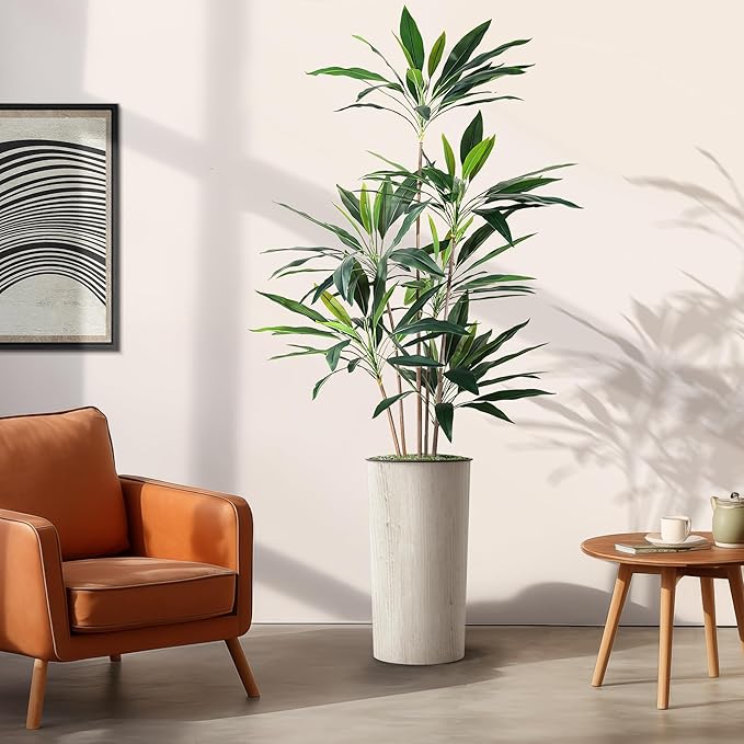 SIGNWIN Artificial Tree in Modern Swirl Pattern Planter, Fake Dracaena Tree Silk Tree for Indoor and Outdoor Home Decoration - 66" Overall Tall (Plant Pot Plus Tree)