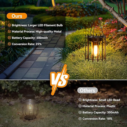 KOOPER Solar Lanterns Outdoor Waterproof, 4 Pack Upgraded Bright Hanging Solar Lights Outdoor Lanterns Decorative, Auto ON/Off Metal Hanging Lantern Lights for Pathway Yard Patio Garden Decor